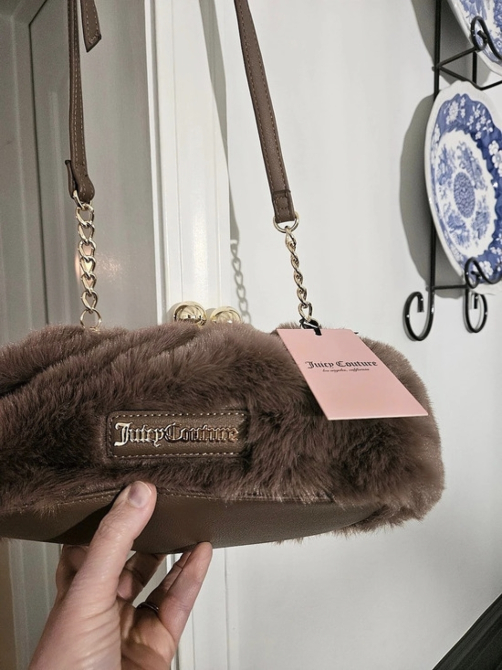 Juicy Couture Keep It Classy Faux Fur Crossbody Bag Brown